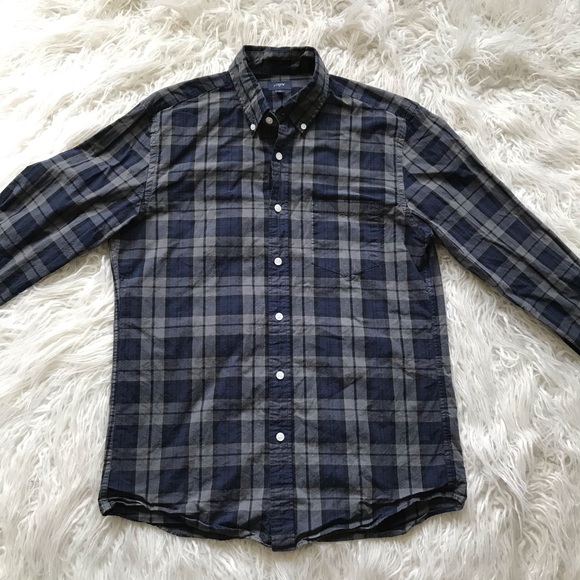 J CREW SLIM FIT GREY BLUE CHECK PLAID BUTTON DOWN - Picture 1 of 6